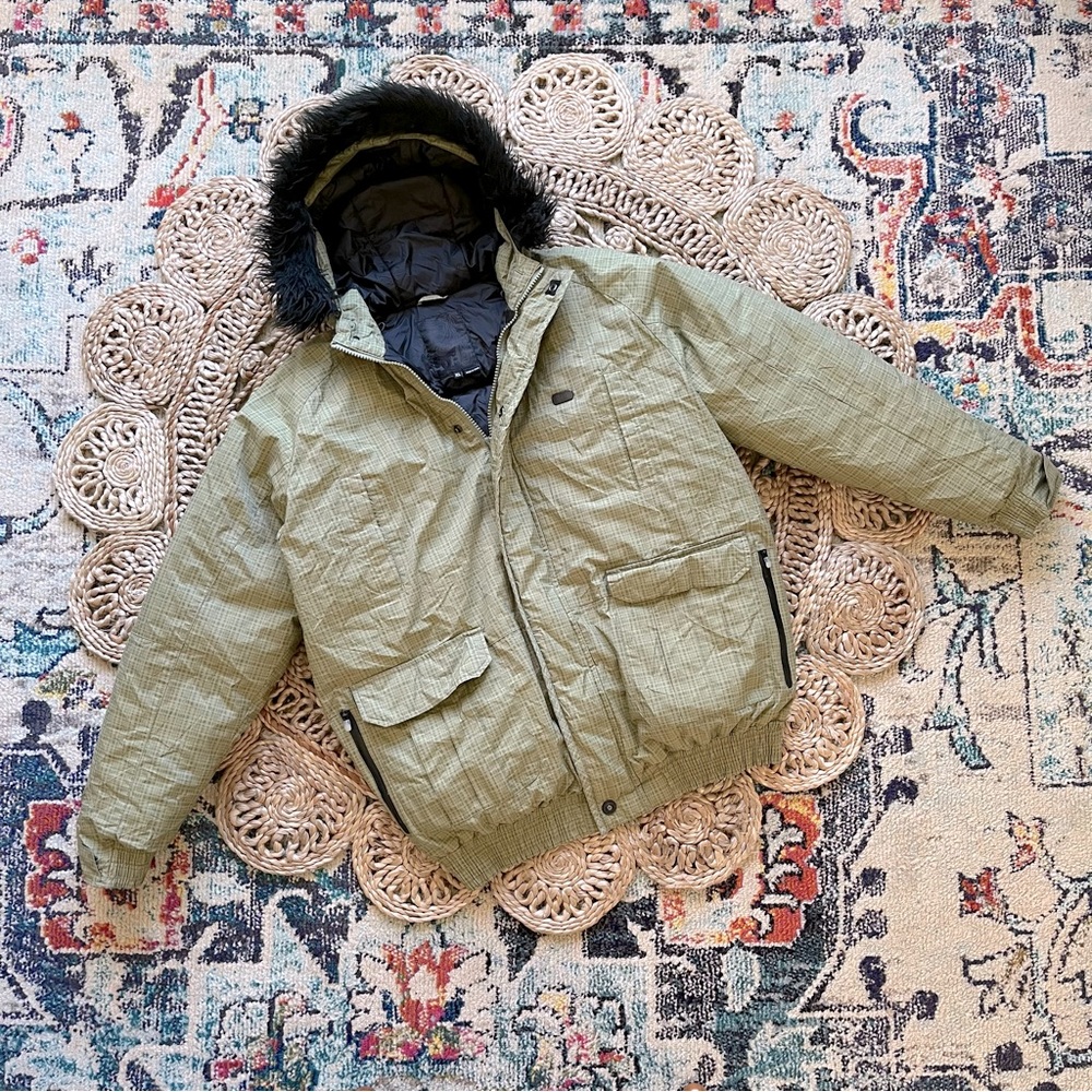 DC Snowboard Jacket, Faux Fur Hood, Green, XL